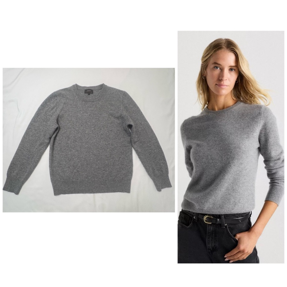 Quince Women's Classic 100% Mongolian Cashmere Heather Grey Crew Neck Sweater